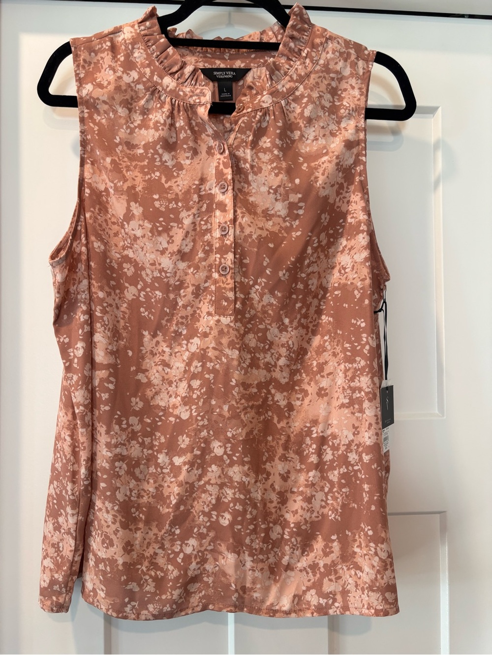 New Simply Vera Dusty Pink Floral Ruffled-Neck Sleeveless Camisole